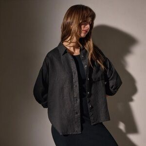 James Perse Linen Oversized Capsule Wardrobe Lightweight Shirt In Black Size 1/S